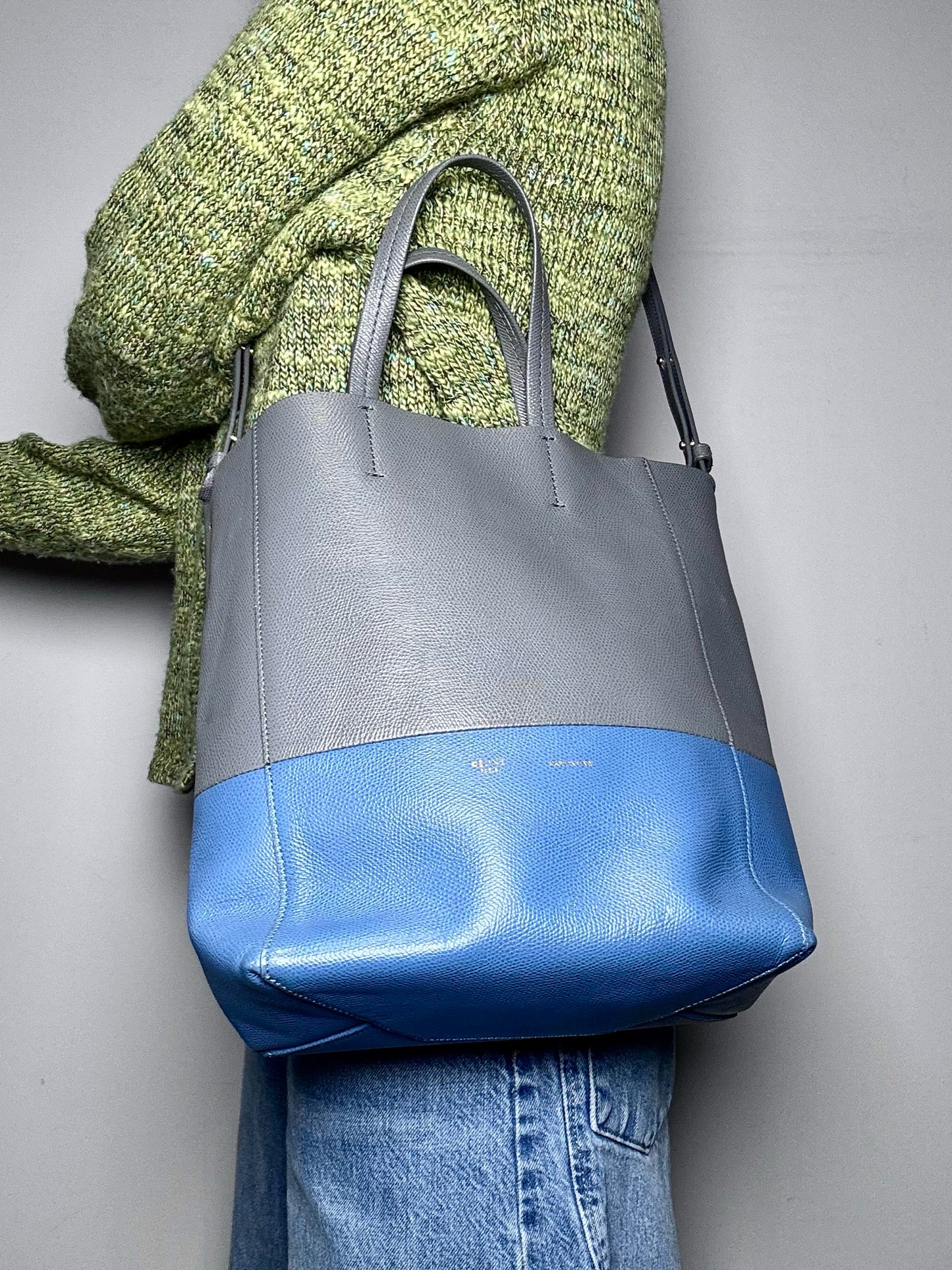 Leather Celine Colorblock Pre-owned Gray & Blue Calf Small Purse