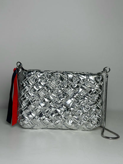 Clare V. Estelle Woven Crossbody Pre-owned Silver Purse