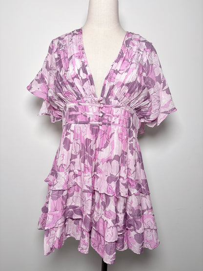 Women Size L Tularosa Lilac Floral Cotton, Silk Dress