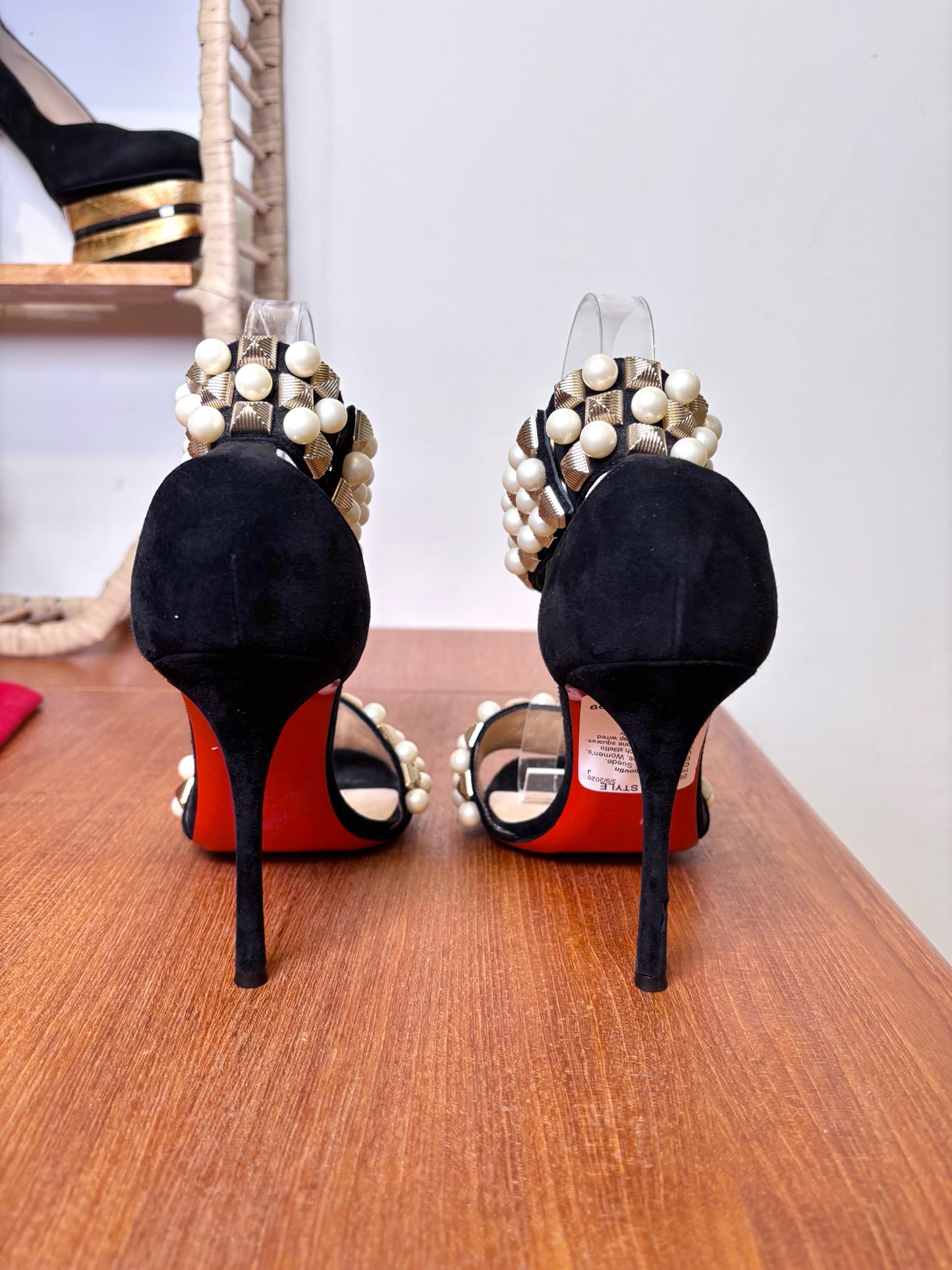 W Size 39.5 Christian Louboutin Black Suede Tudor Bal Pre-owned Heels