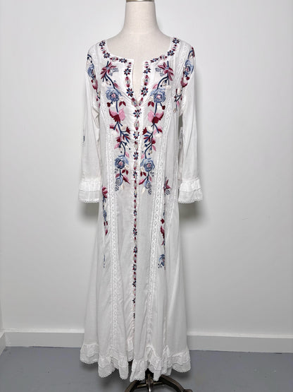 Women Size XS Misa Los Angeles White Embroidered Cotton Maxi Dress