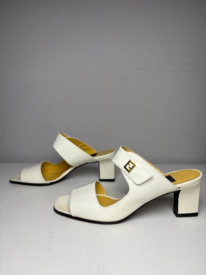 Women's Shoe Size 7.5 Fendi Off-White Patent Leather Vintage Rare Pre-Owned Heeled Sandals