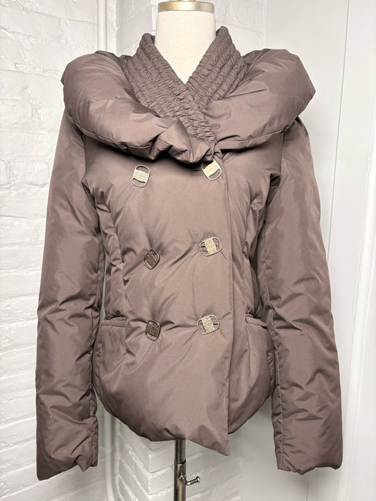 Women Size 48 (S) Salvatore Ferragamo Brown Polyester, Goose Down Puffer Jacket