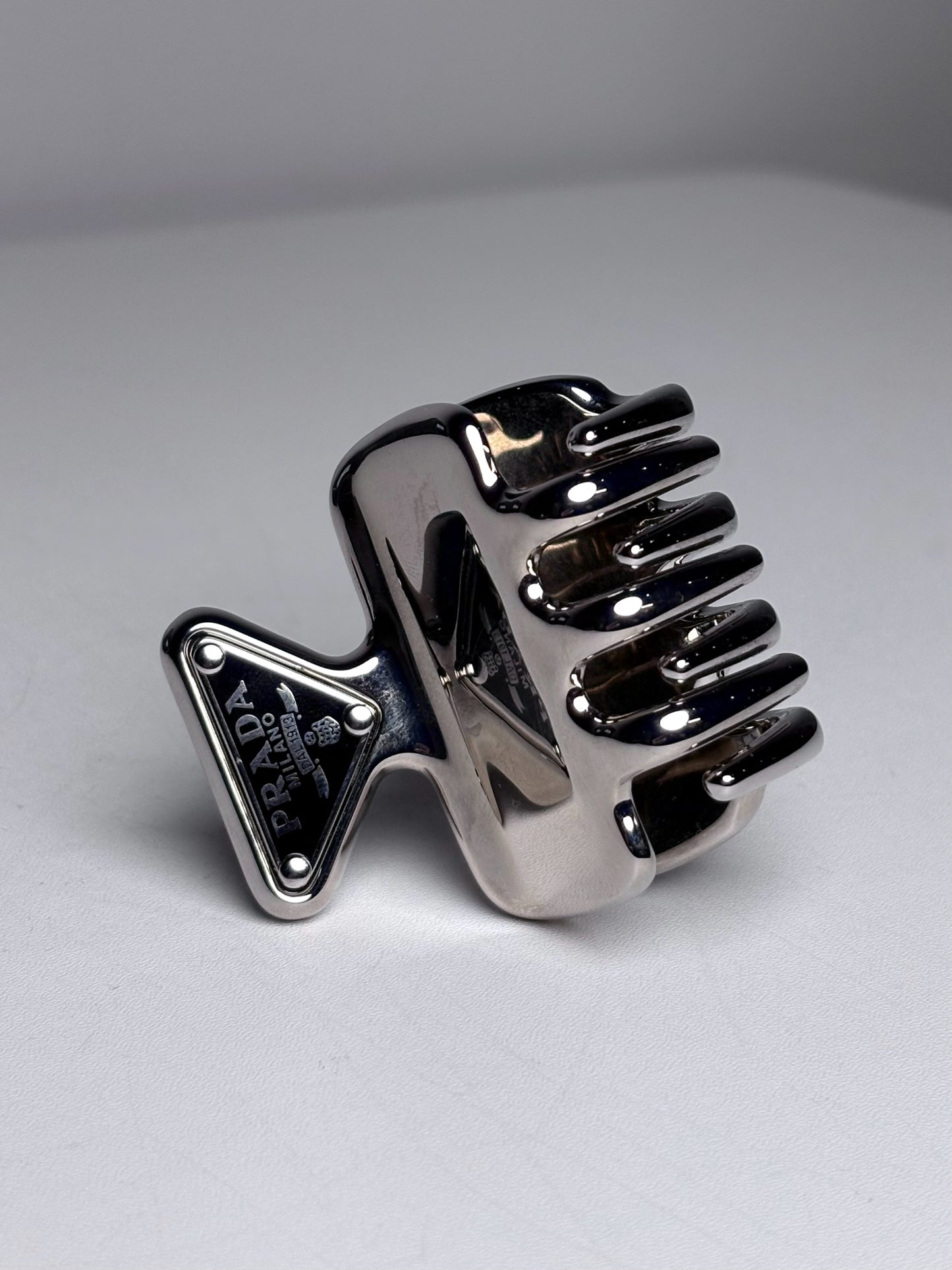 Prada NWT Metal Hair Clip Silver Hair Pre-owned Accessory