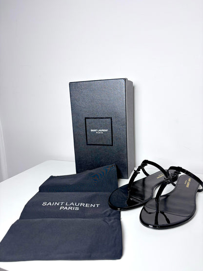 W Shoe Size 41 (11 US) Saint Laurent Black Patent Leather Logo NWT Sandals