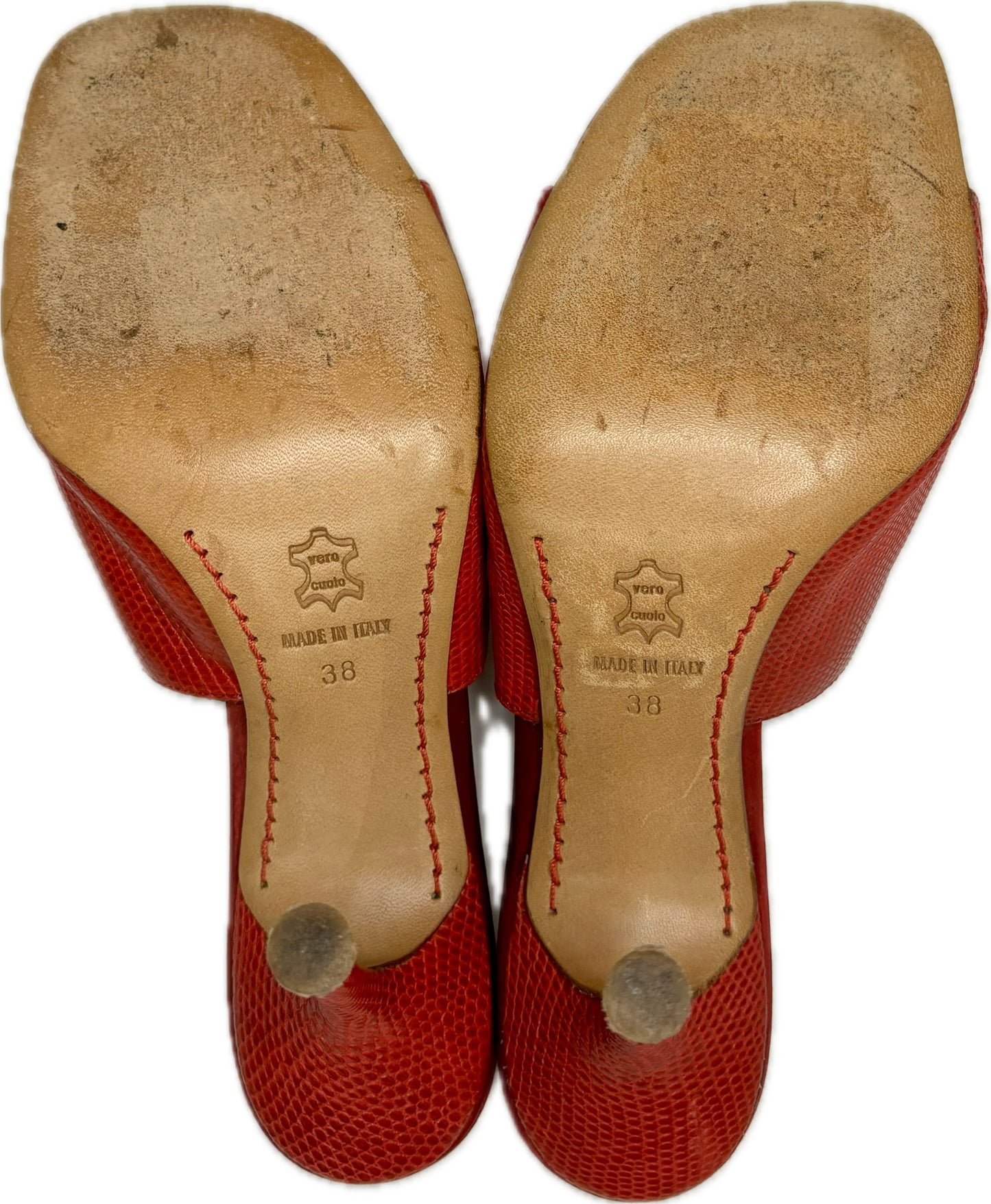 Valentino Garavani Red Leather Cowhide Heels, Sz 37.5