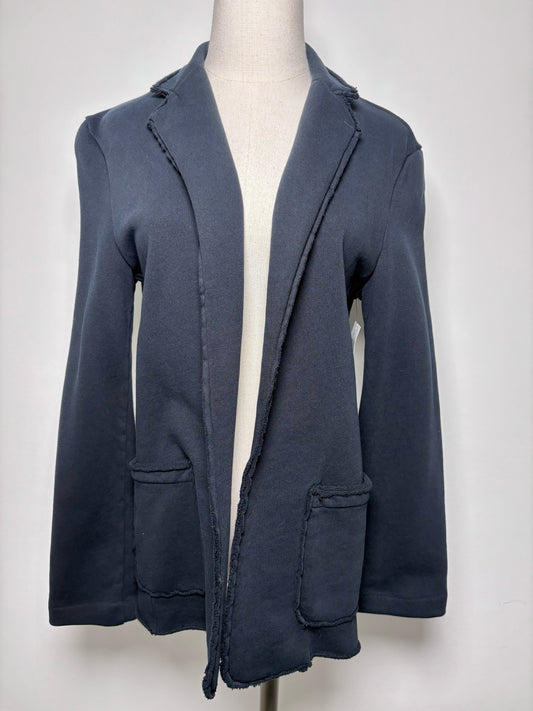 Women Size XS Frank & Eileen Black Cotton Swings Open Raw Trim Jacket