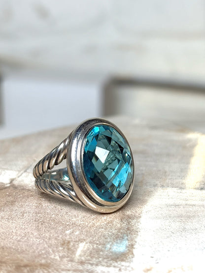 David Yurman Blue Topaz Silver 7 Pre-owned Albion Sterling Silver Ring