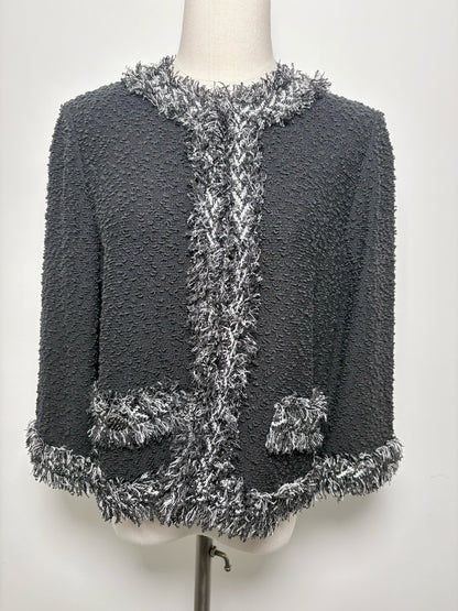 Women Size 8 St. John Black Wool Blend Boucle Jacket