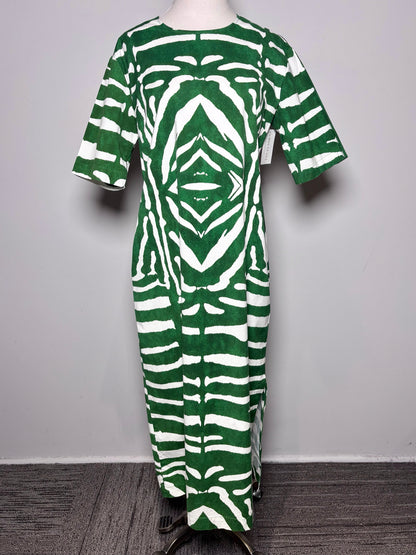 Women Size 6 (M) Samantha Sung Green, White Geometric Print Pre-owned Midi Dress