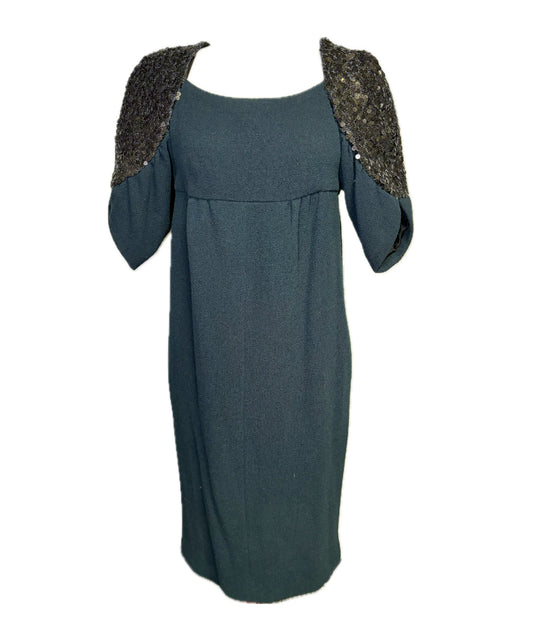 Chanel Cocktail Sequins Sleeves Sheath Black Dress, Sz S
