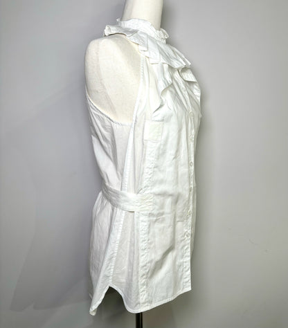 Women Size S Yves Saint Laurent White Solid Cotton Sleeveless Blouse