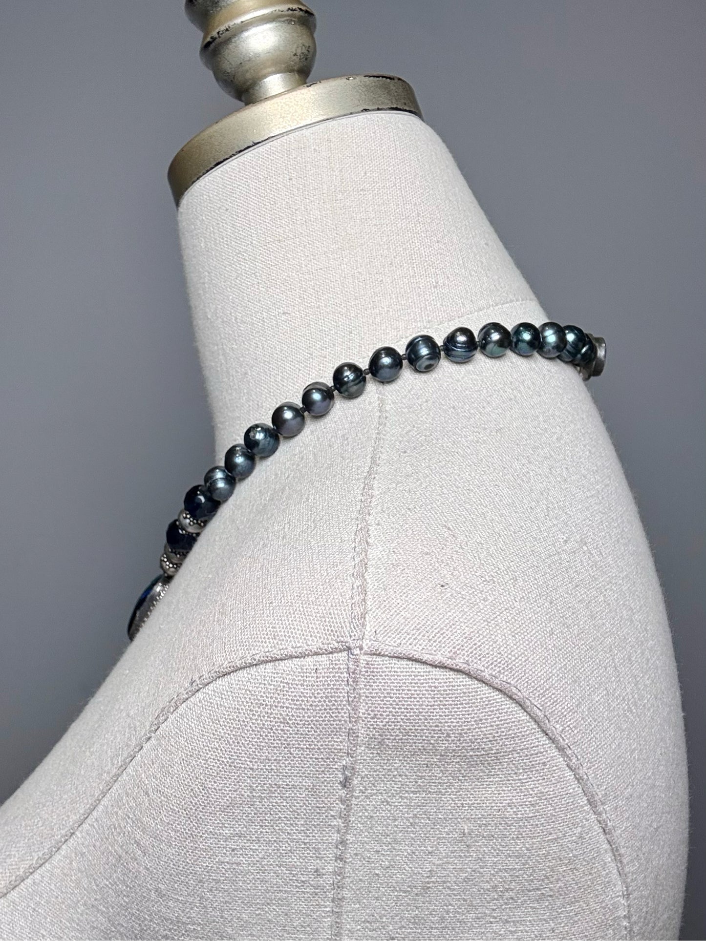 925 Sterling Silver Labradorite Pendant Tahitian Pearls Pre-owned Necklace