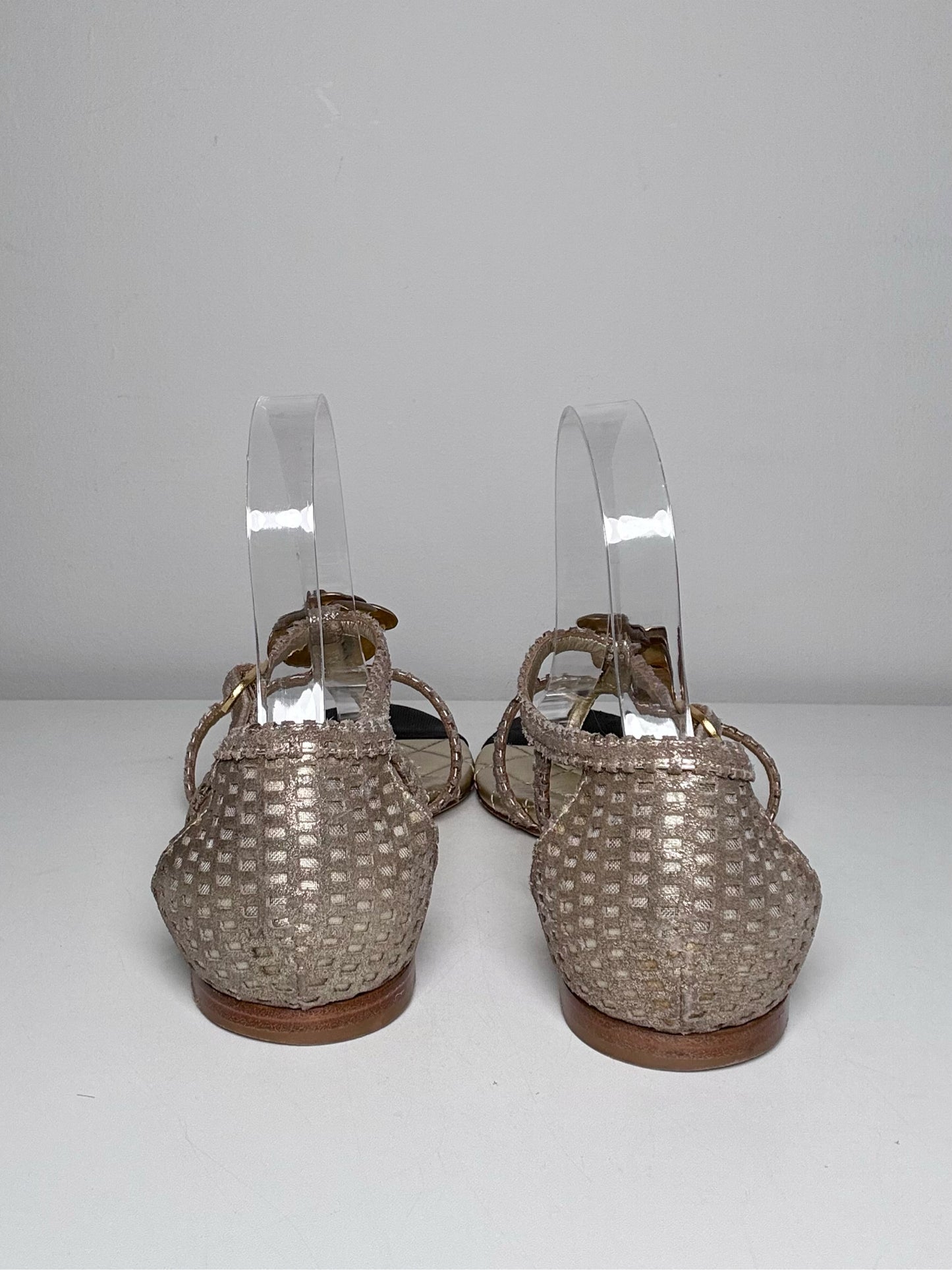 W Shoe Size 39 (8.5 - 9 US) Chanel Gold, Black Leather Vintage Sandals | Pre-owned