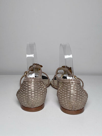 W Shoe Size 39 (8.5 - 9 US) Chanel Gold, Black Leather Vintage Sandals | Pre-owned