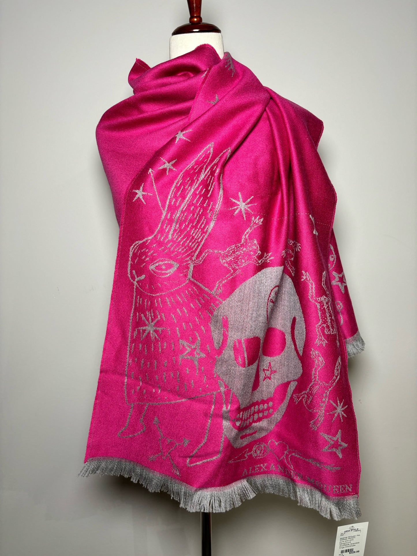 Alexander McQueen Pink Skullhead Scarf Fringe Trim