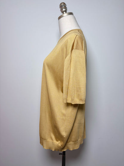 Prada Yellow Silk Solid Men's Mens Size 50 (L) Short Sleeves Sweater