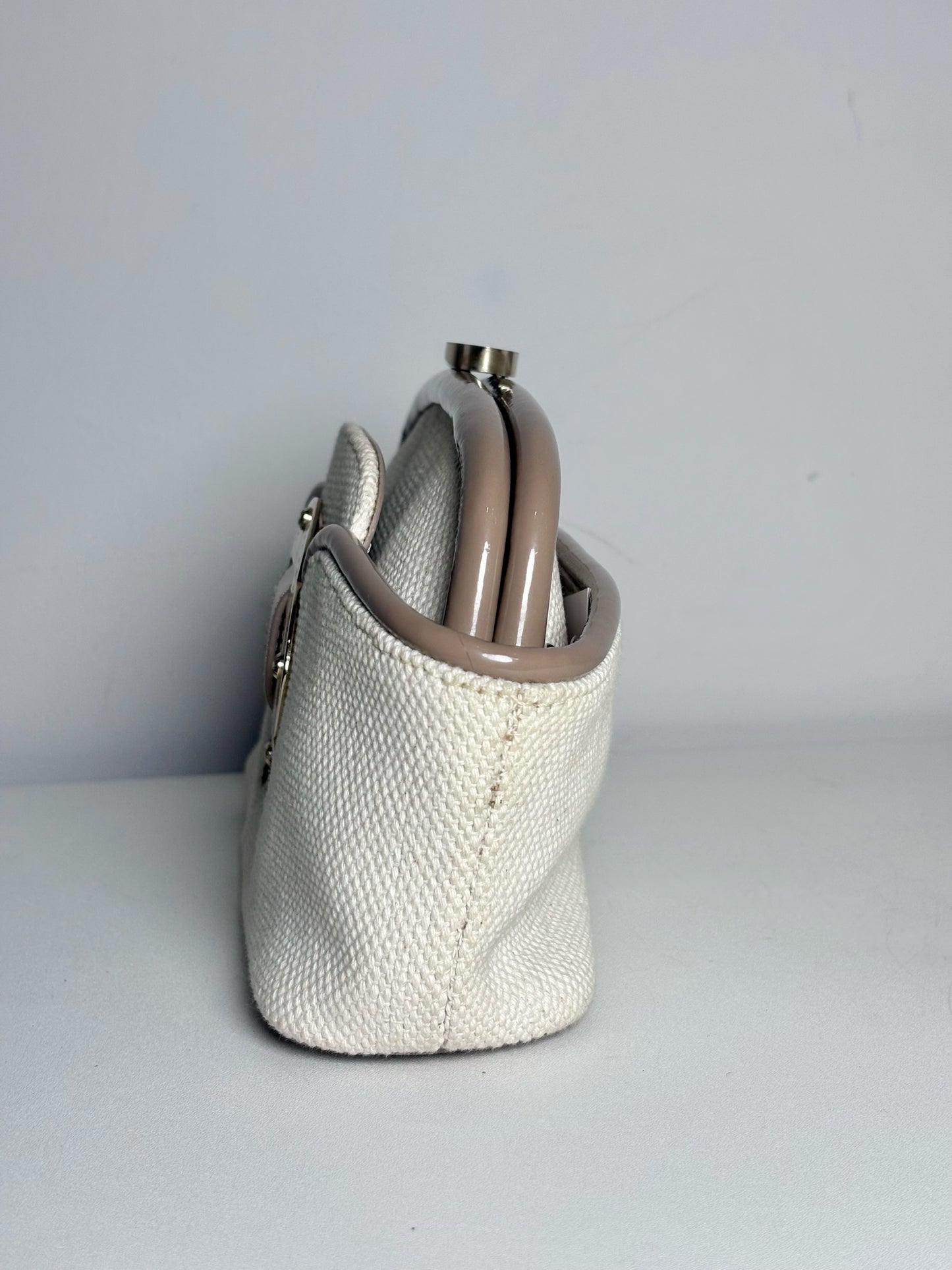 Escada Woven Canvas Pre-owned, NWT Tan, beige Patent Clutch Purse