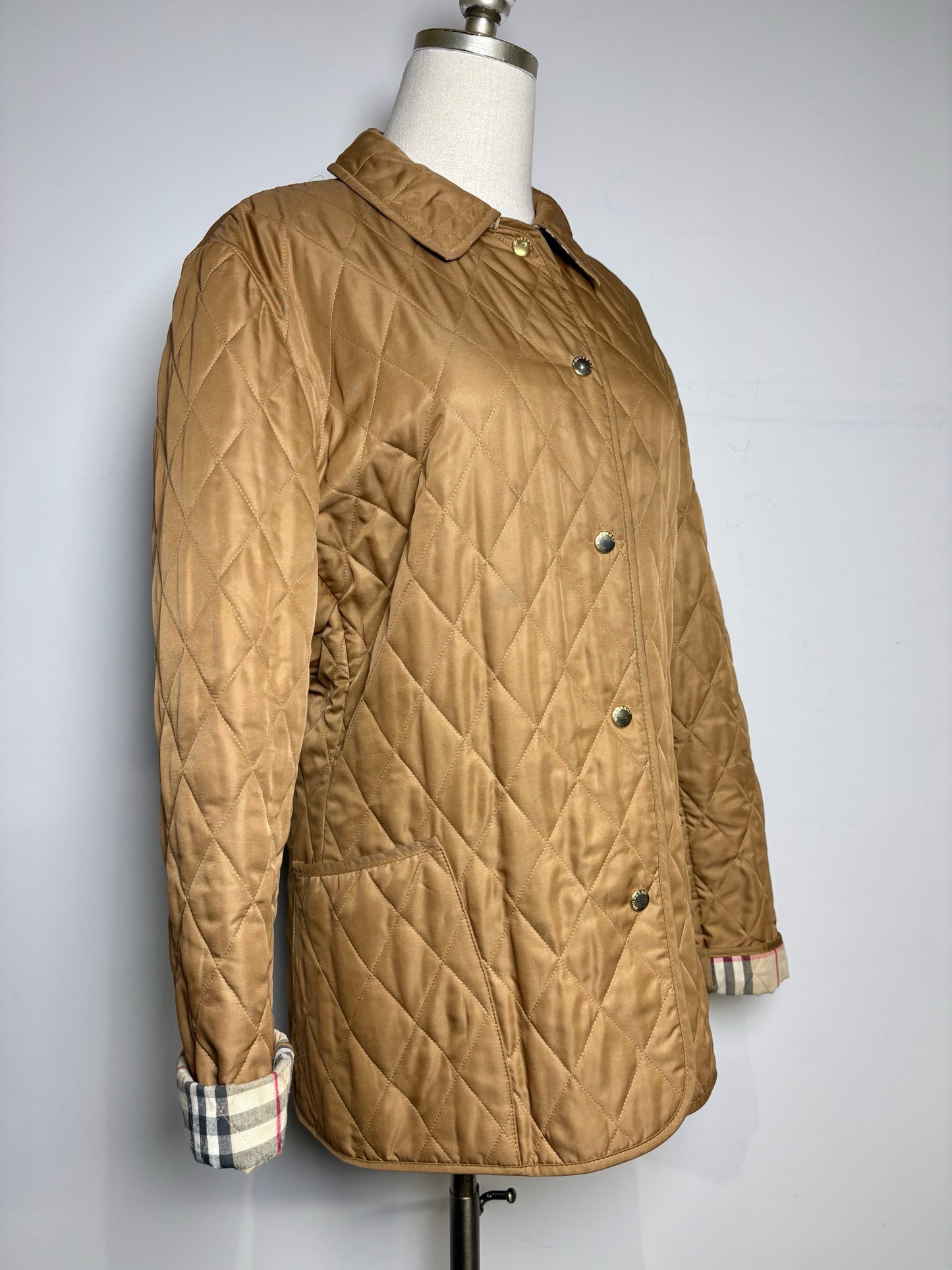 Pre-Owned Burberry Caramel Brown Quilted Women's Polyester Jacket Size L