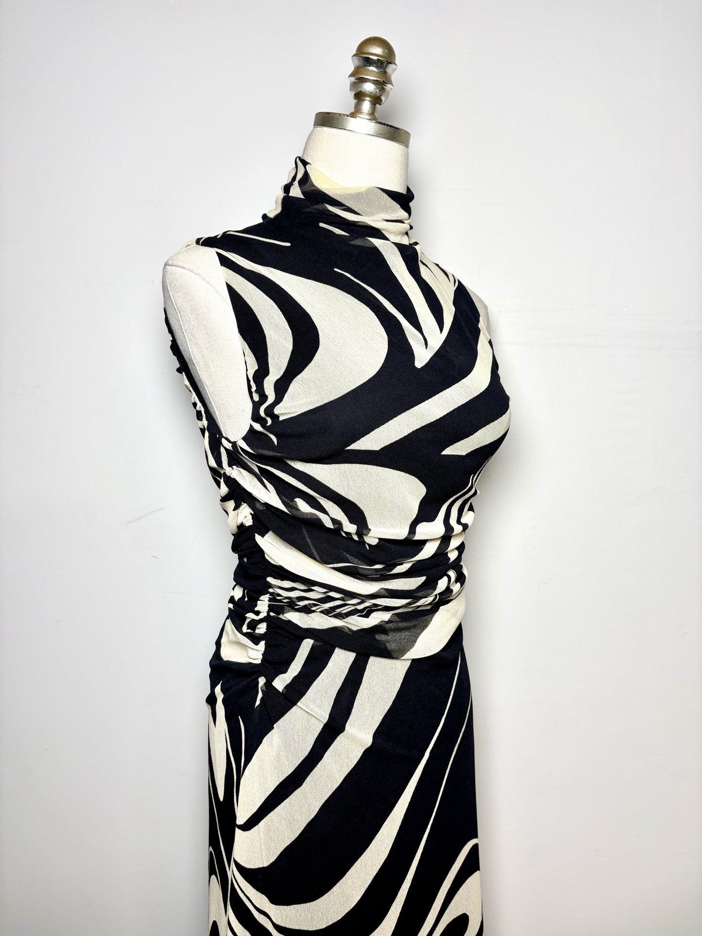 Women Size S Fuzzi Black, Cream Abstract Lines Polyamide Blend Pre-owned Dress
