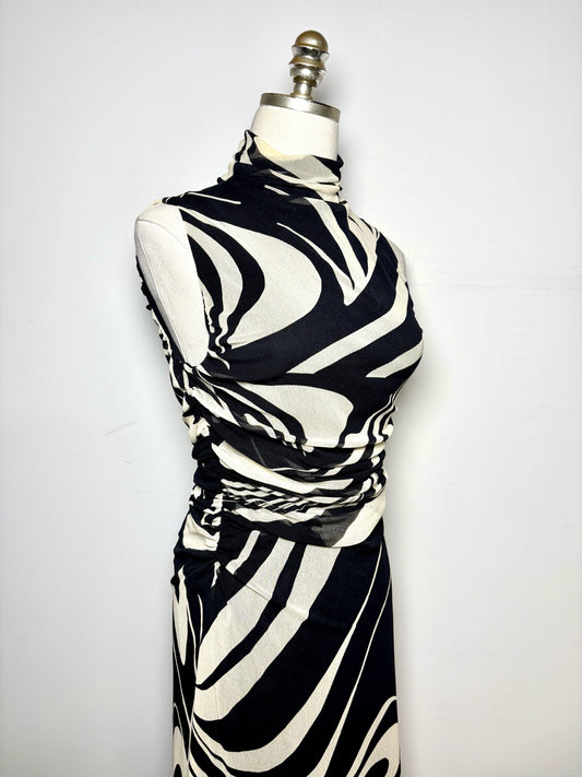 Women Size S Fuzzi Black, Cream Abstract Lines Polyamide Blend Pre-owned Dress