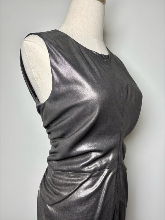 Women Size 38 (4 - 6 US) Jil Sander Metallic Pewter Solid Pure Silk, Lined Dress