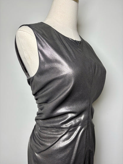 Women Size 38 (4 - 6 US) Jil Sander Metallic Pewter Solid Pure Silk, Lined Dress