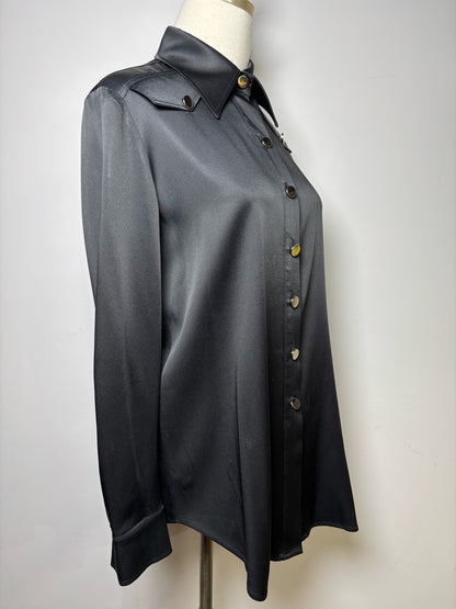 Women Size 36 (S) Roman Black Solid Acetate, Viscose, Cotton, Elastane Blouse