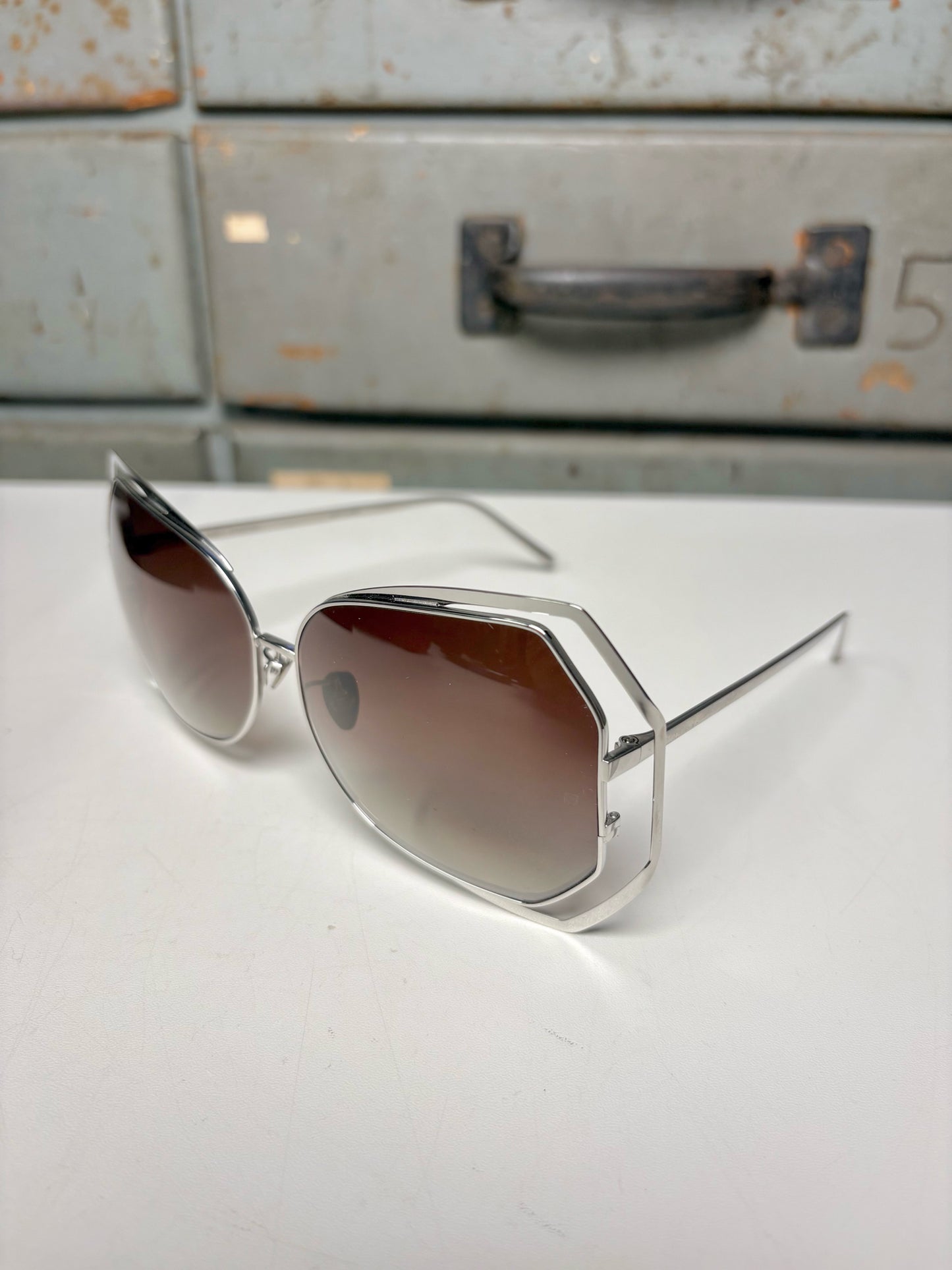 18k White Gold-Plated Linda Farrow White Gold Sunglasses
