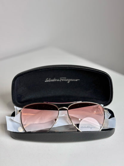 Salvatore Ferragamo Aviator Women's Pre-owned, NWOT Gold Tone Metal Sunglasses