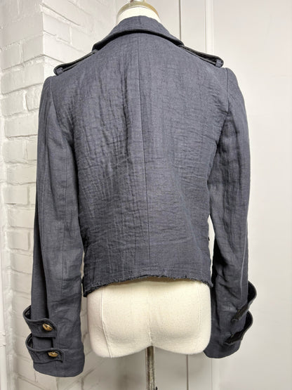 Women Size 6 Smythe Black Solid Cotton, Linen Jacket