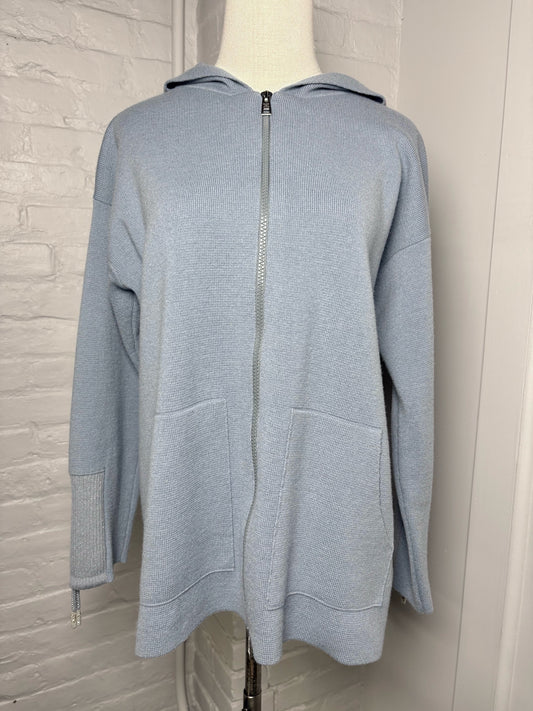 Women Size 42 ( 6 US) Panicale Sky Blue Solid Wool Blend Hood Zip Sweater