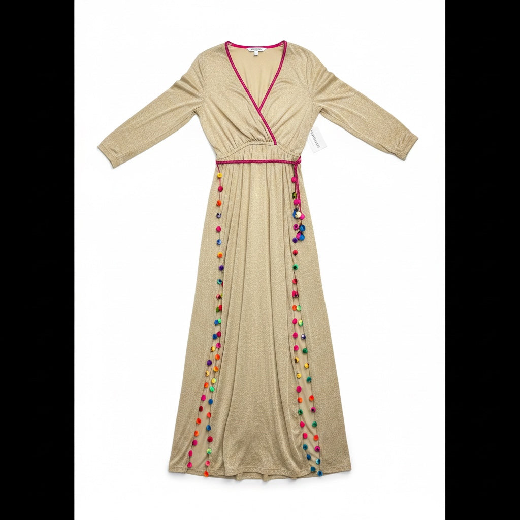 Women Size Standard Pitusa Khaki Pom Pom Trim Pure Cotton Women's Cover Up