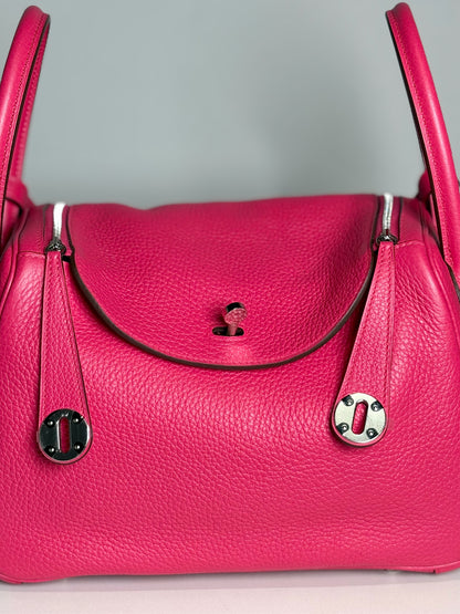 Women's Hermes Clemence Lindy 26 Pink Pre-owned Pink Pebble Grain Leather Purse