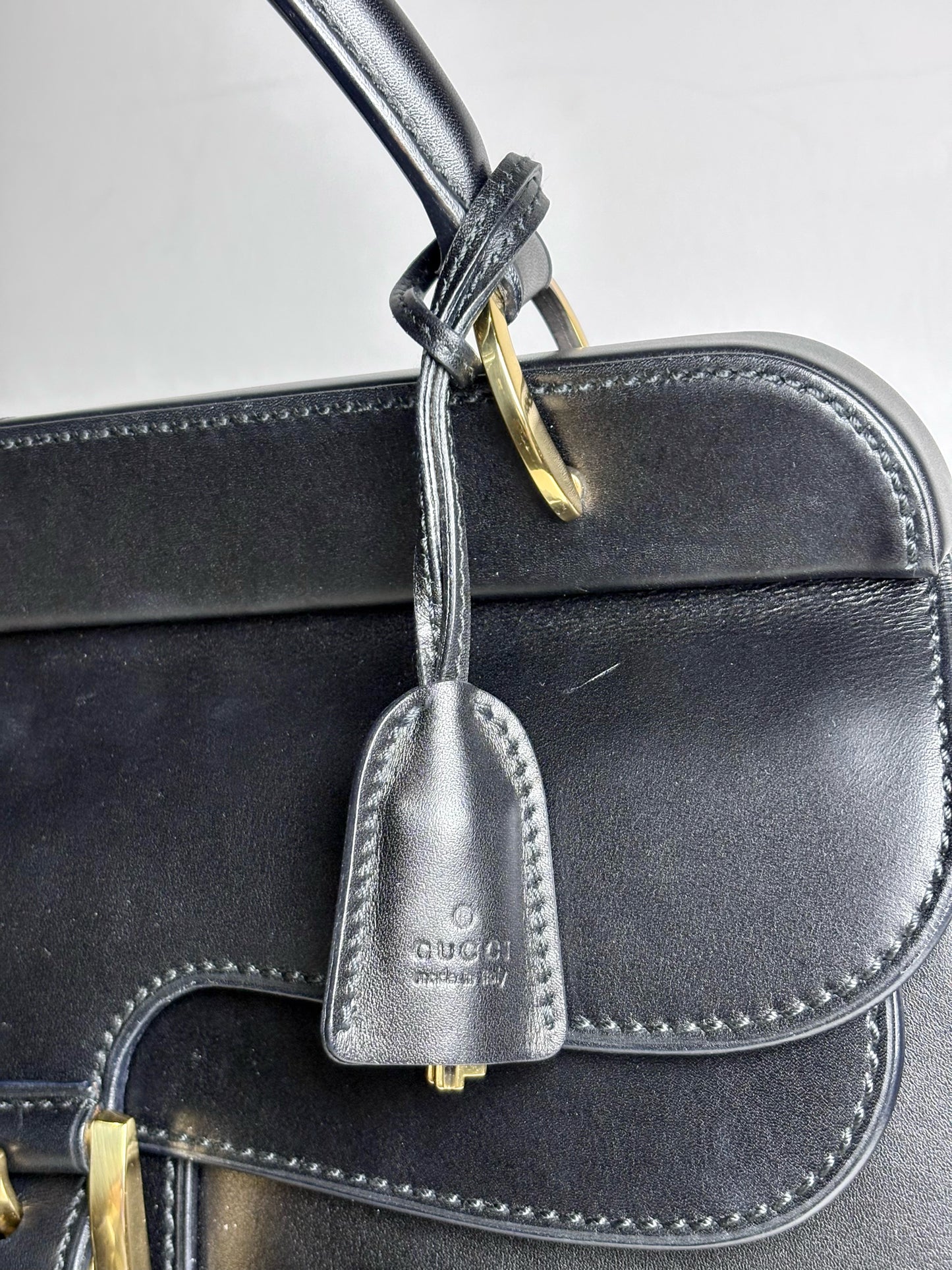 Women's Gucci Top Handle Vintage Leather Pre-owned Black "Kelly" Purse