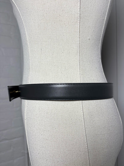 Escada Leather Charcoal L/XL Belt EE Gold Tone Logo