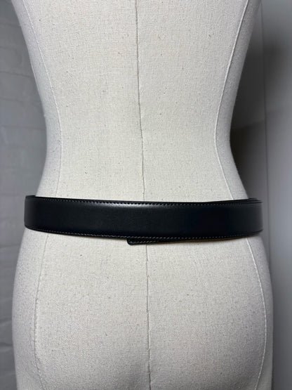 Escada Leather Charcoal L/XL Belt EE Gold Tone Logo