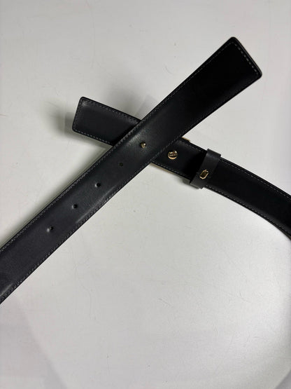 Escada Leather Charcoal L/XL Belt EE Gold Tone Logo