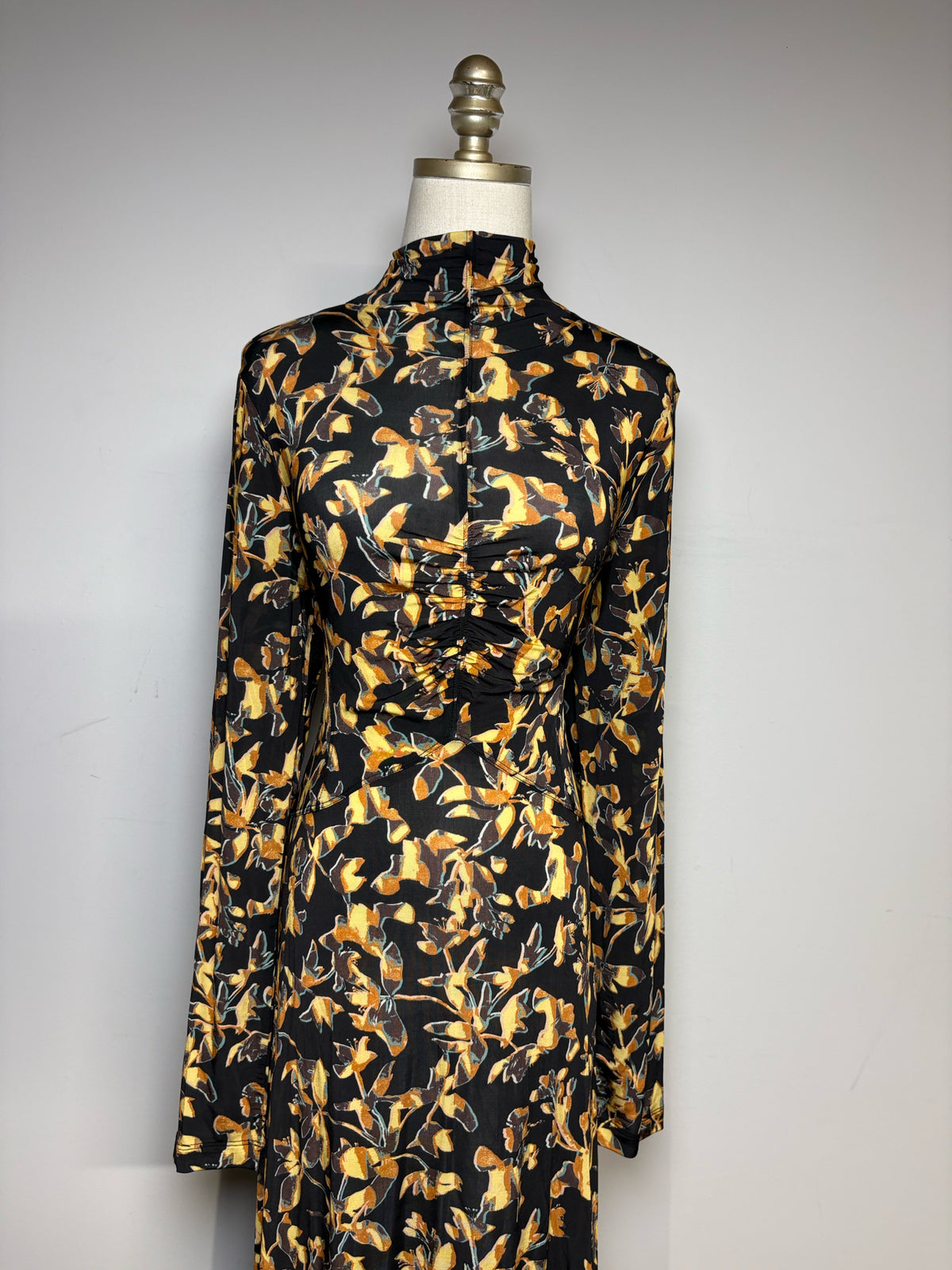 Women's Size XL Ulla Johnson Amari Black Gold Solaris Floral Print Pre-Owned Maxi Dress