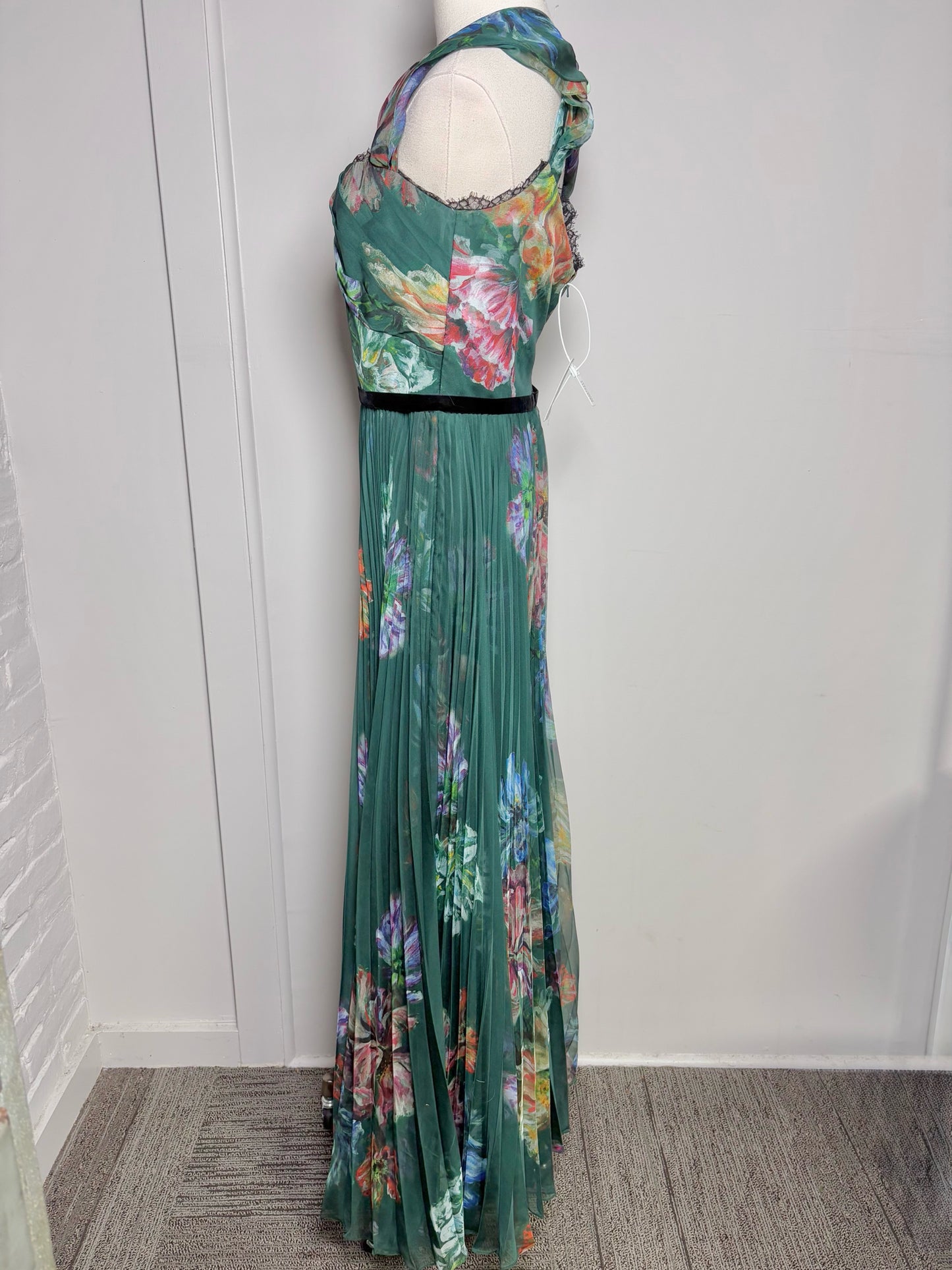 Women Size 10 Marchesa Notte Hunter Green Floral Gown