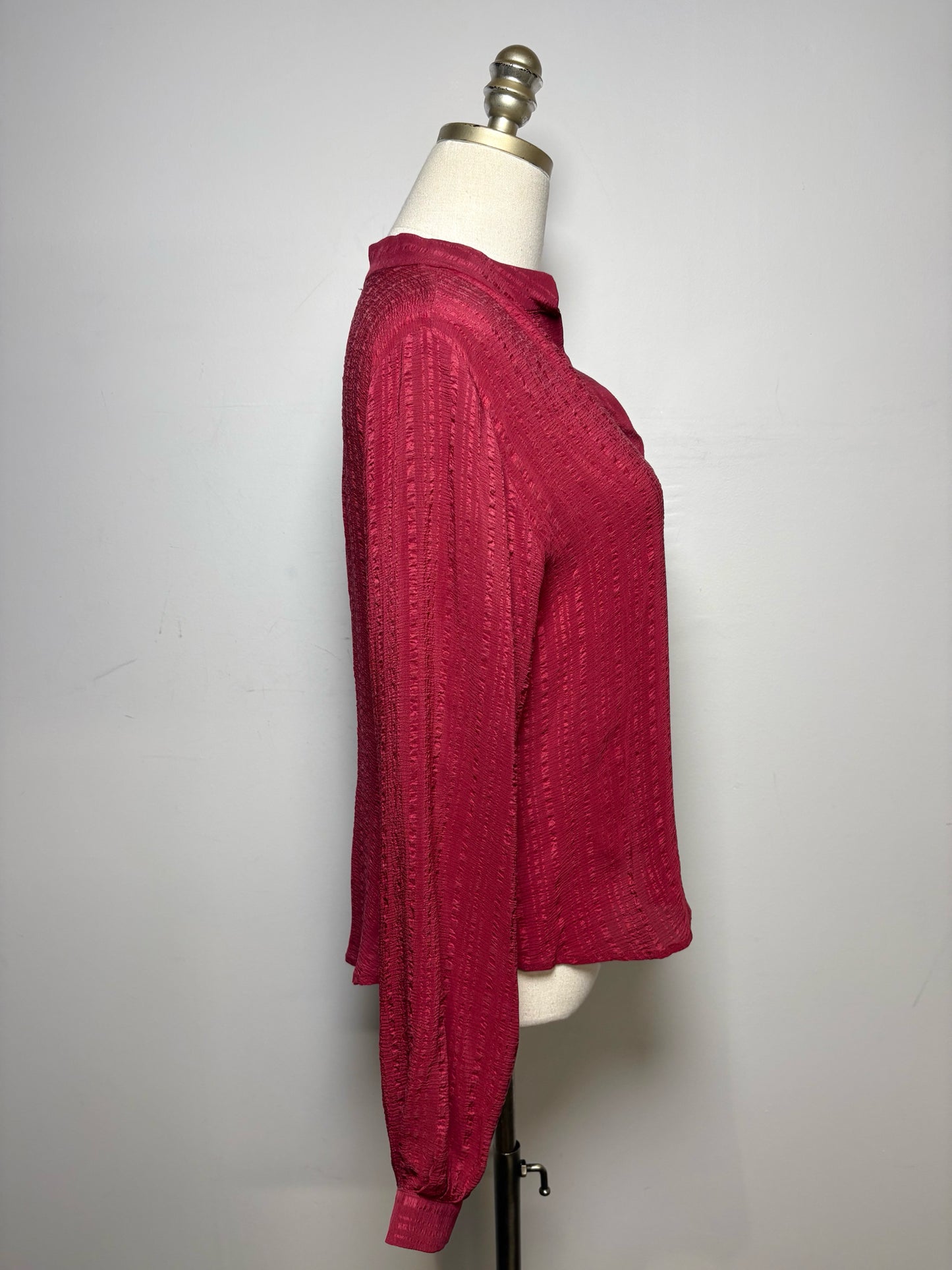 Women's Size 38 (US 2–4) Zeus + Dione Burgundy Textured Pure Silk Pre-Owned Top