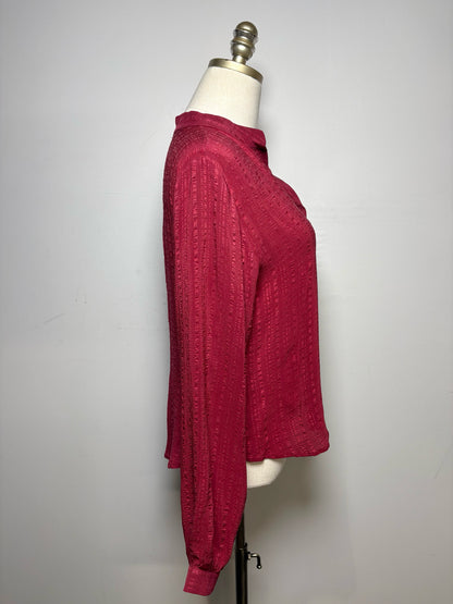 Women's Size 38 (US 2–4) Zeus + Dione Burgundy Textured Pure Silk Pre-Owned Top