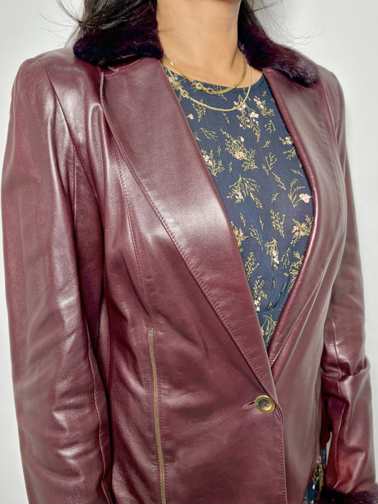 Women Size 10 Christian Dior Maroon Solid Lambskin Vintage Jacket