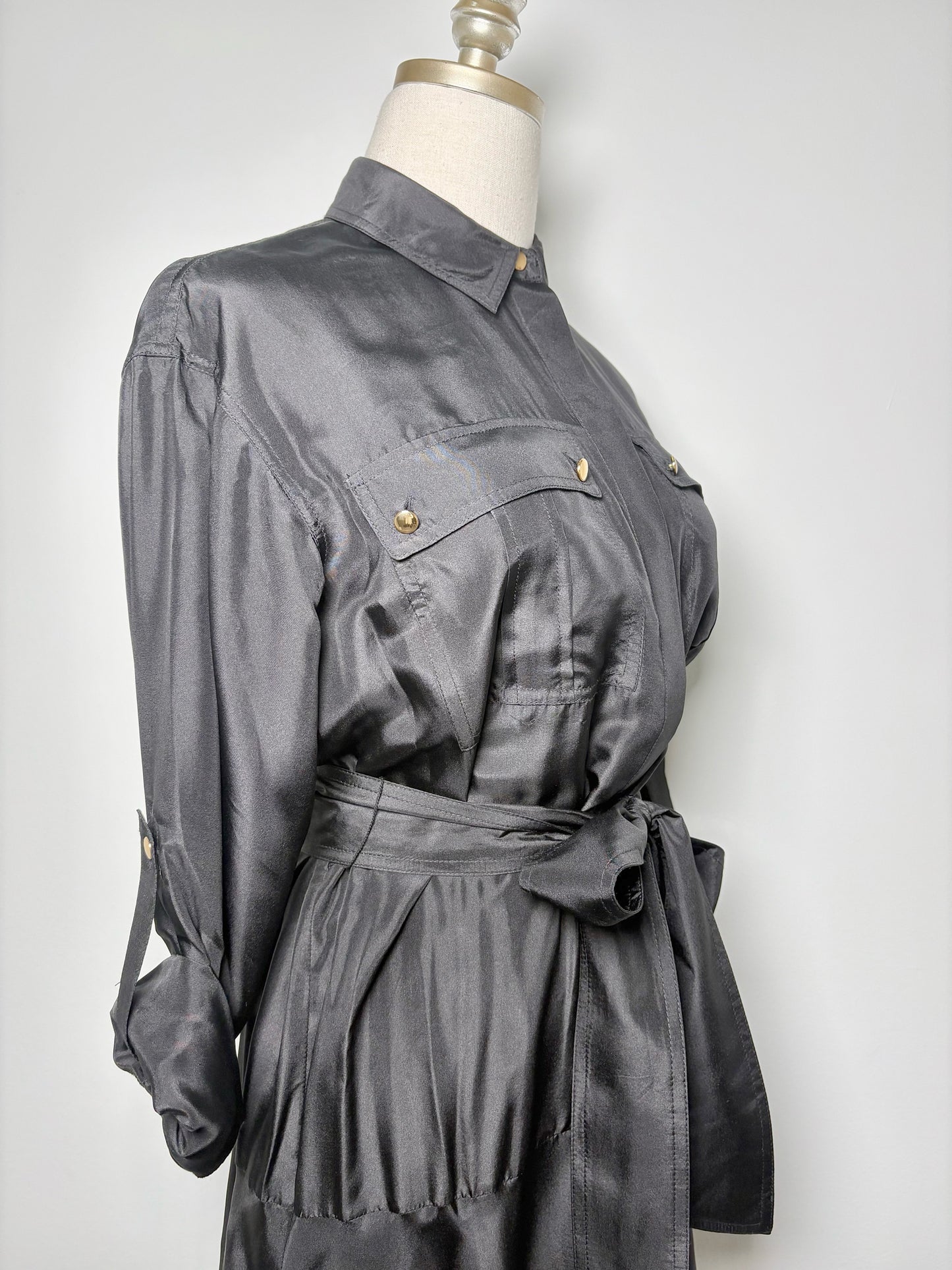 Women Size 2 Veronica Beard Black Solid Silk Shirt Midi Dress