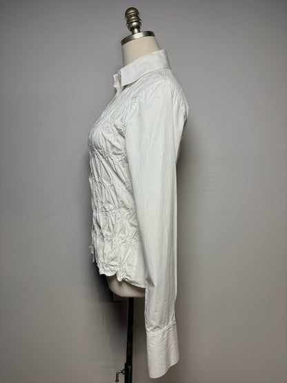 Women Size 2 Anne Fontaine White Pintuck Pure Cotton Pre-Owned Fitted Shirt