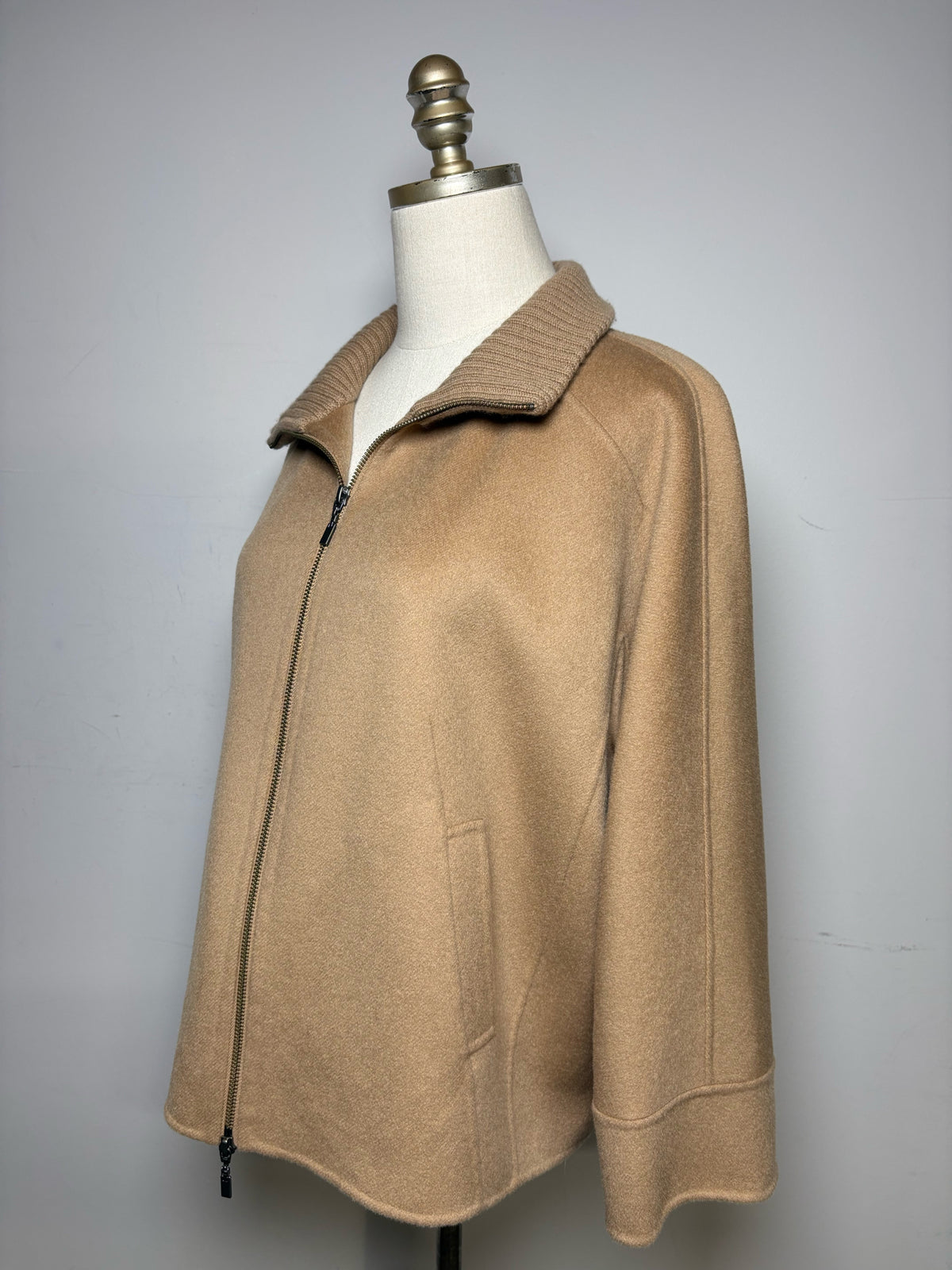 Women's Size M Kinross Cashmere Camel Wool Cashmere Blend Pre-Owned Zip-Up Jacket