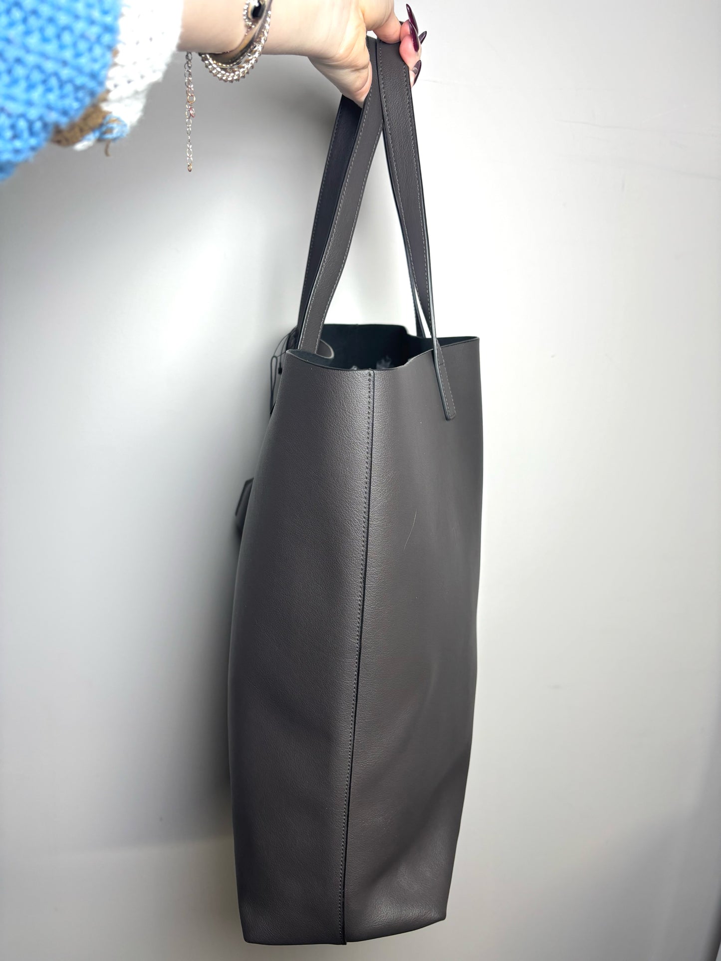 Yves Saint Laurent Dark Grey North-South Shopping Tote w/Tassel