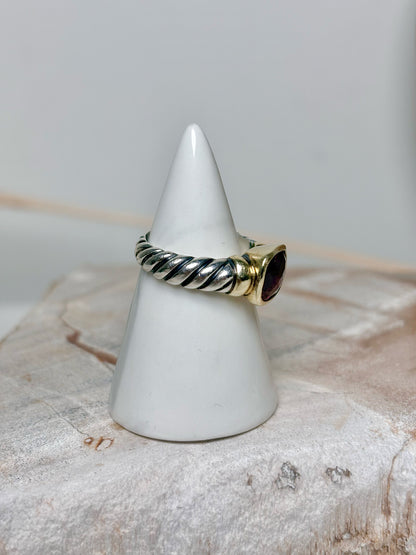 David Yurman Amethyst 14K Gold, Silver Noblesse Sz 7 Ring