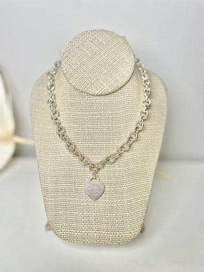 Tiffany & Co. Sterling Silver Chain Link Heart Tag Necklace