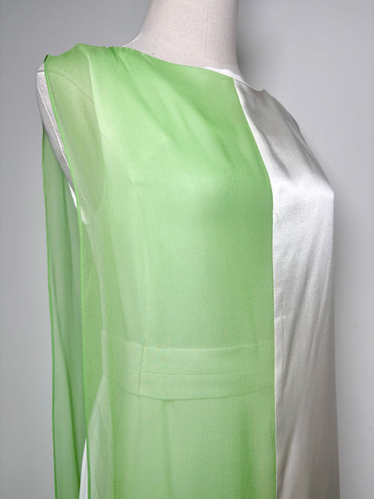 Women Size 42 ( 6 US) Hussein Chalayan Ivory w/Green Block Colorblock Silk Gown